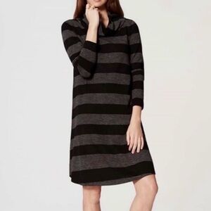 LOFT Black Gray Striped Cowl Neck Long Sleeve Tunic Dress Top XL